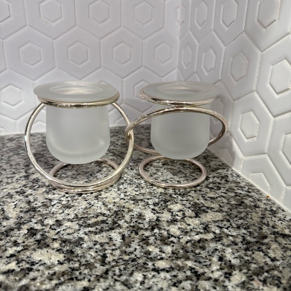 New PartyLite Silver Plated Gemini Tea Light Candle Set - Picture 2 of 5